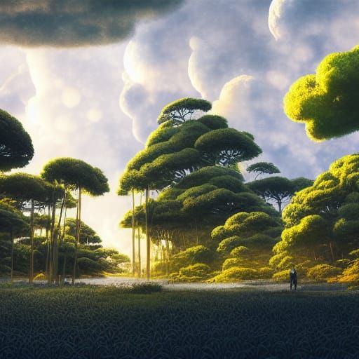 Raining Night in Giant Forest with White Sculpture