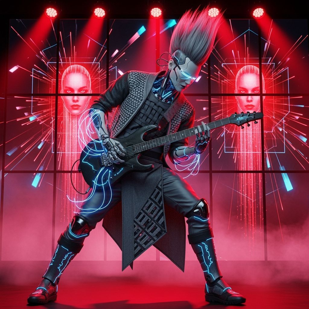 Android Guitarist on Neon Stage