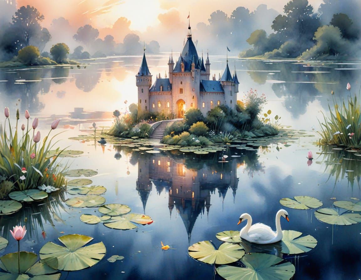 Enchanted Lily-Pad Castle in Mirrored Pond