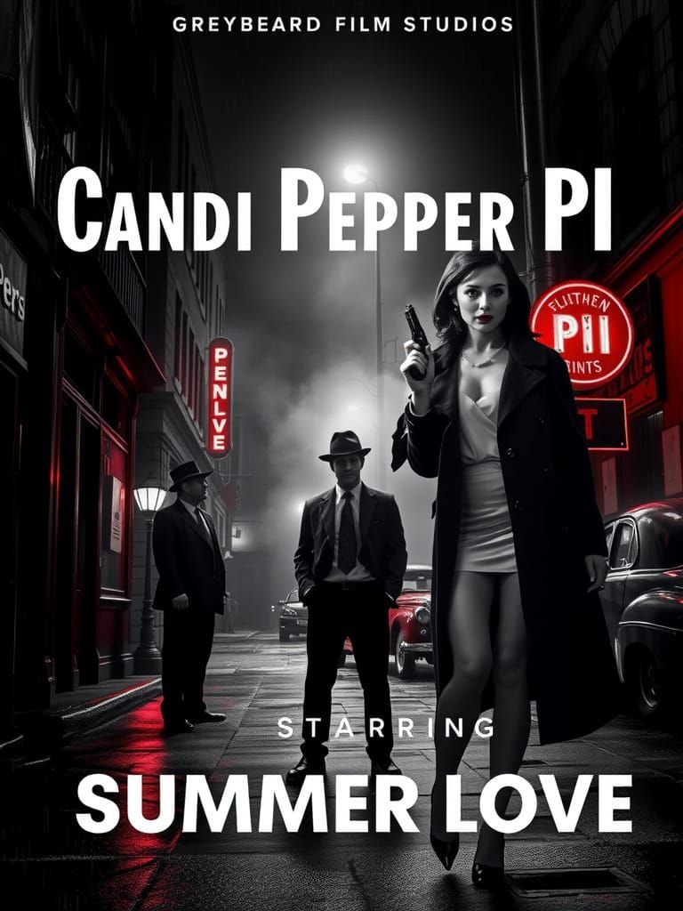 Rainy Night Cityscape with Femme Fatale and Detective