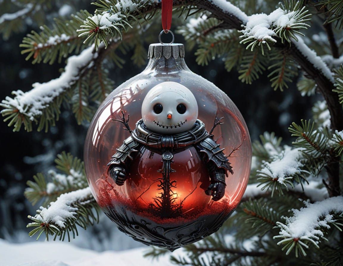 Gothic Glass Ornament with Hooded Snowman Silhouette