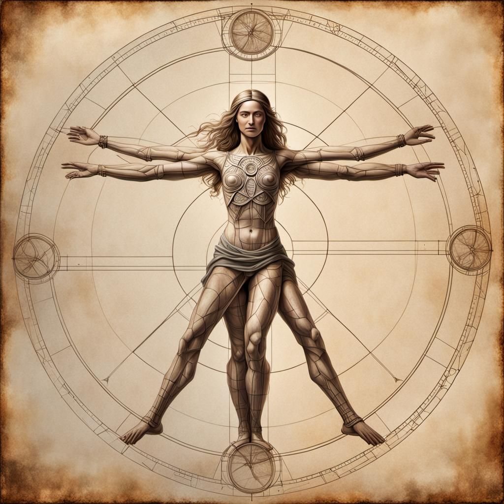 The Vitruvian Woman: 1490 drawing inspired by Vitruvius. Sho...