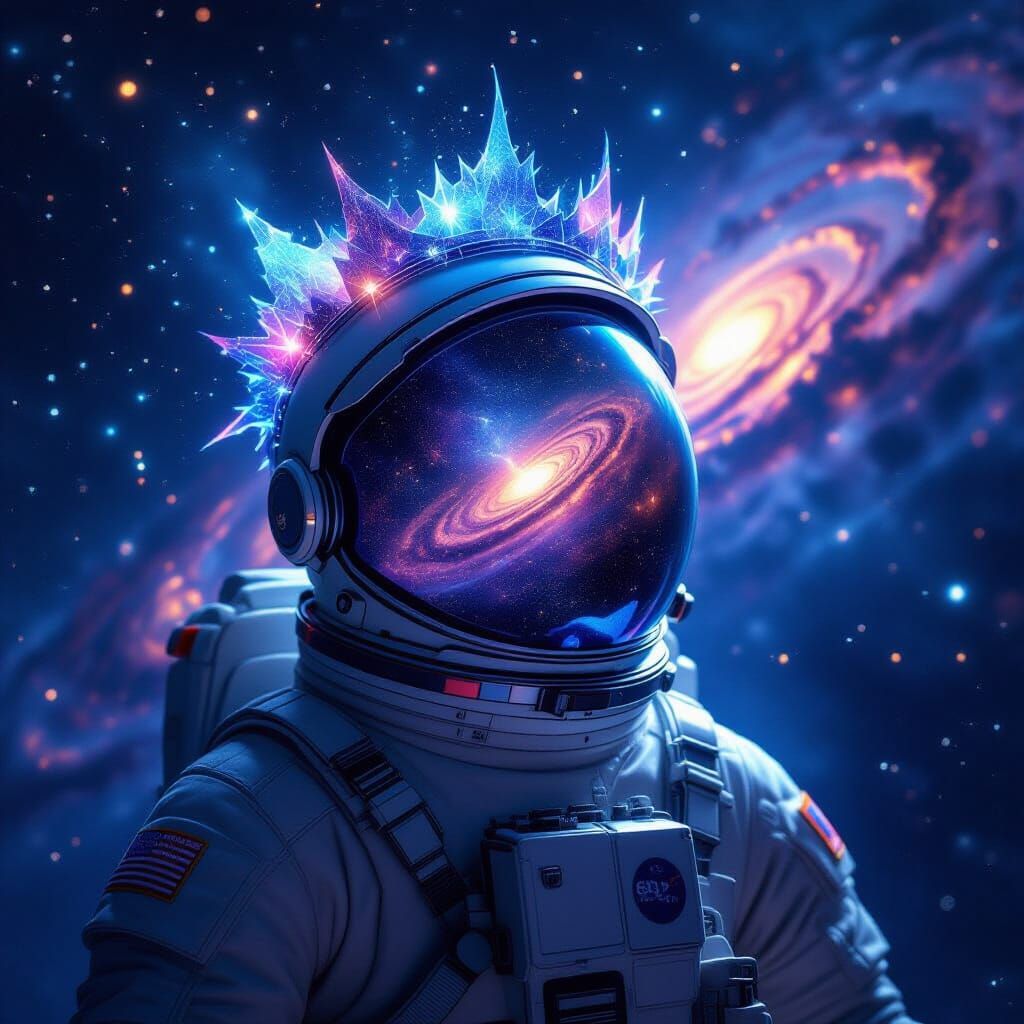 Astronaut Adrift in Cosmic Void with Celestial Crown