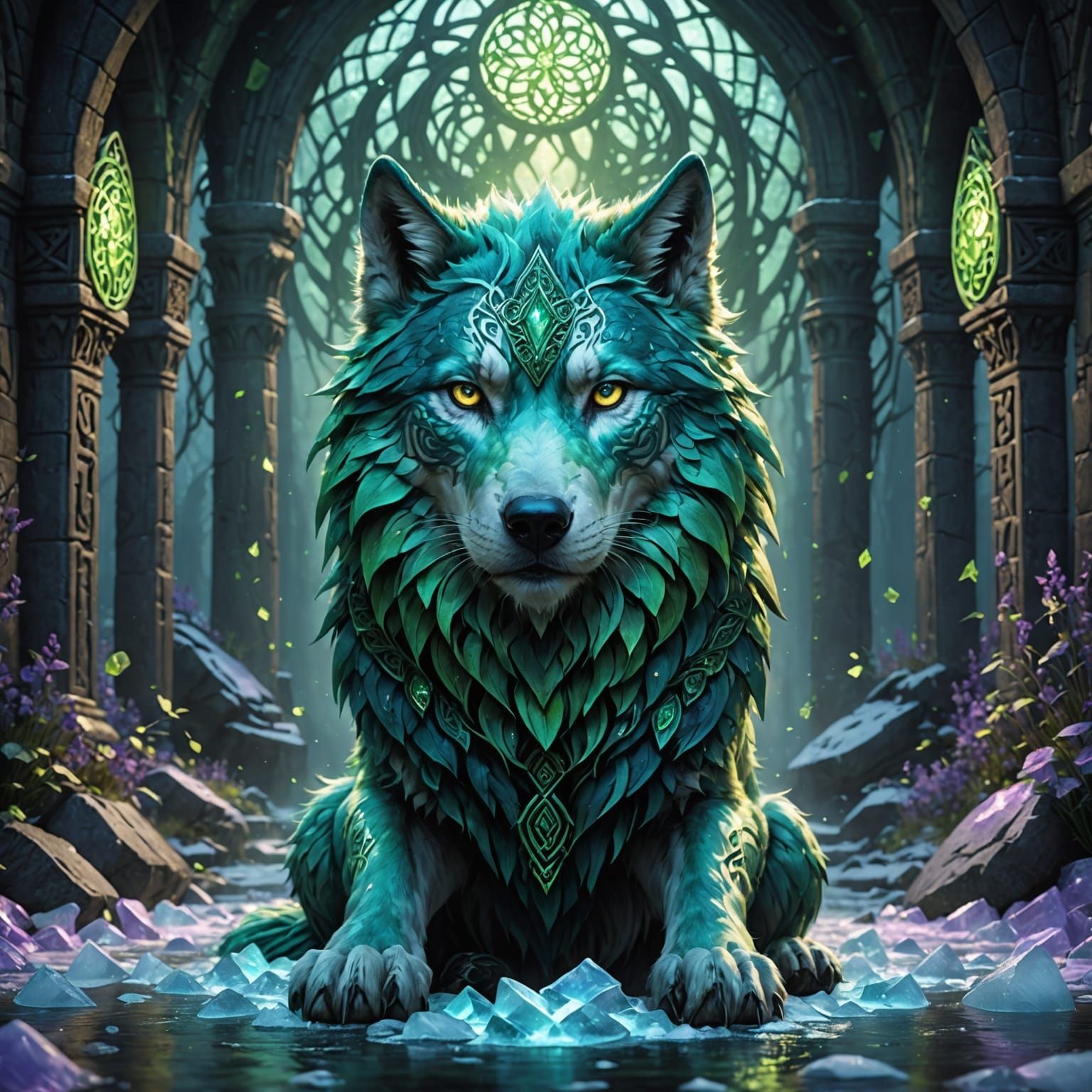 Dark Fantasy Wolf in an Icy Celtic Ambiance