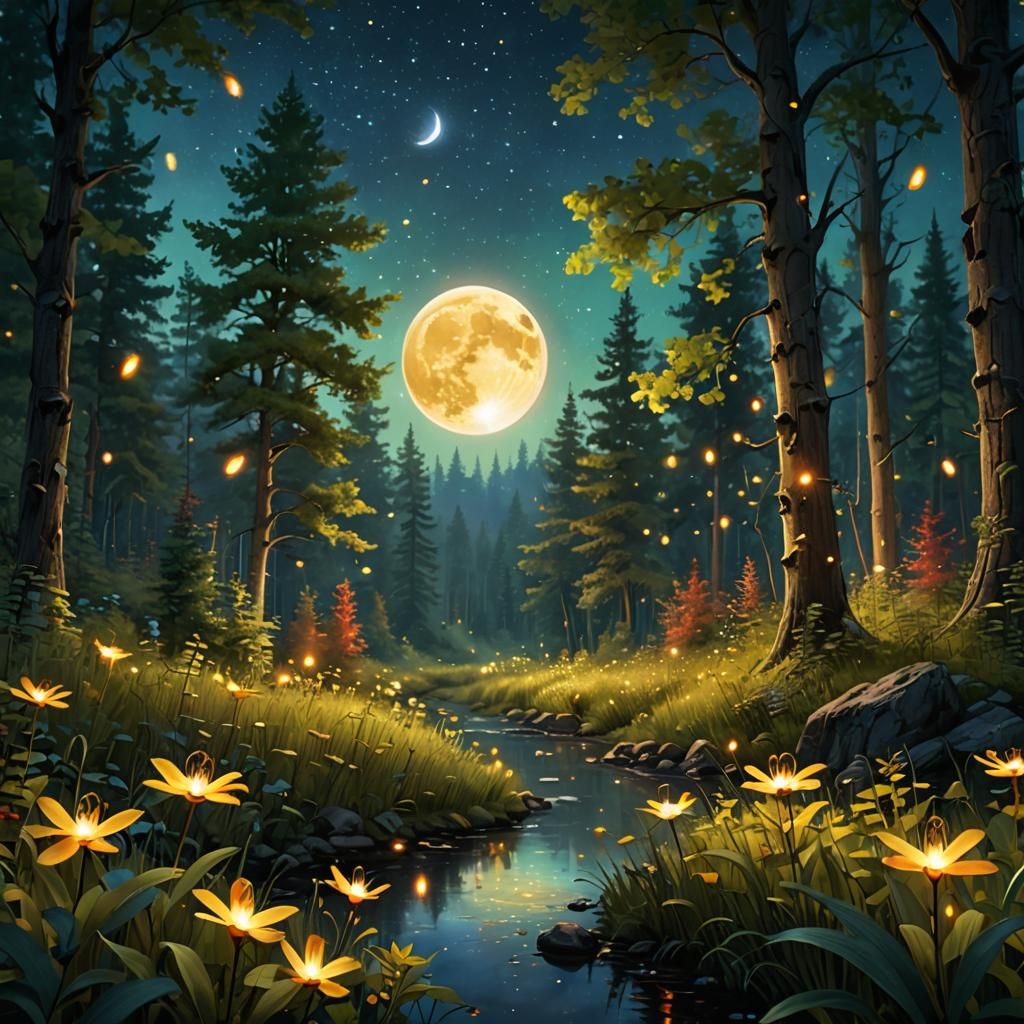 Fireflies Dance Under Aurora Borealis in 3D Render