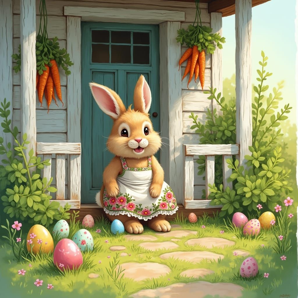 Whimsical Rabbit in Easter Egg Wonderland