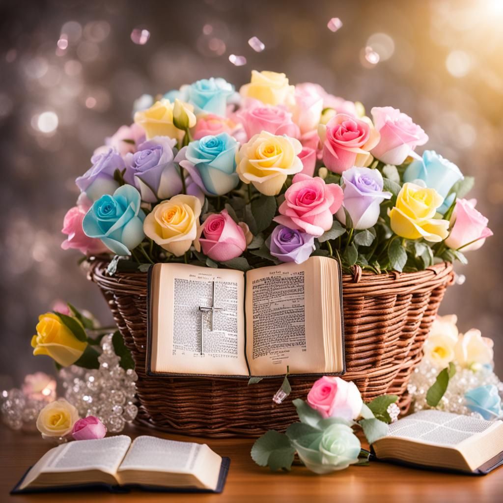 Crystal Roses and Bible in Easter Basket