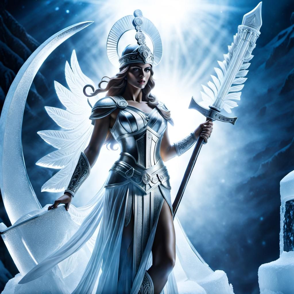 An ice sculpture or a Athena. Goddess of war