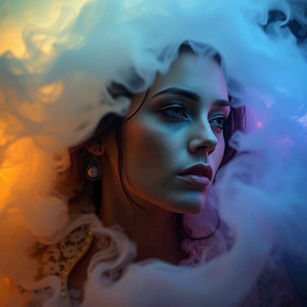 Enigmatic Woman Lost in Dreamlike Realms of Surrealism