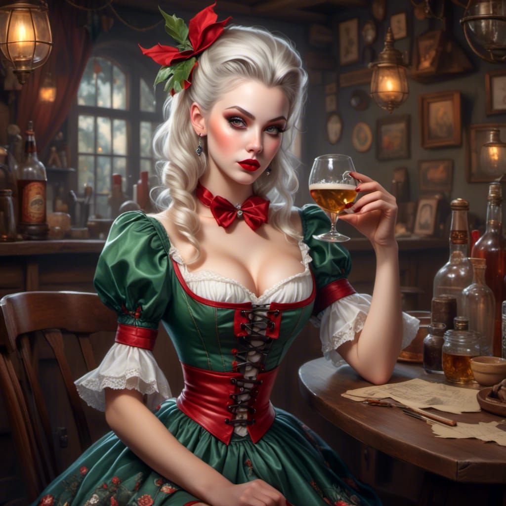 Elf Tavern Wench in Pinup Style Portrait