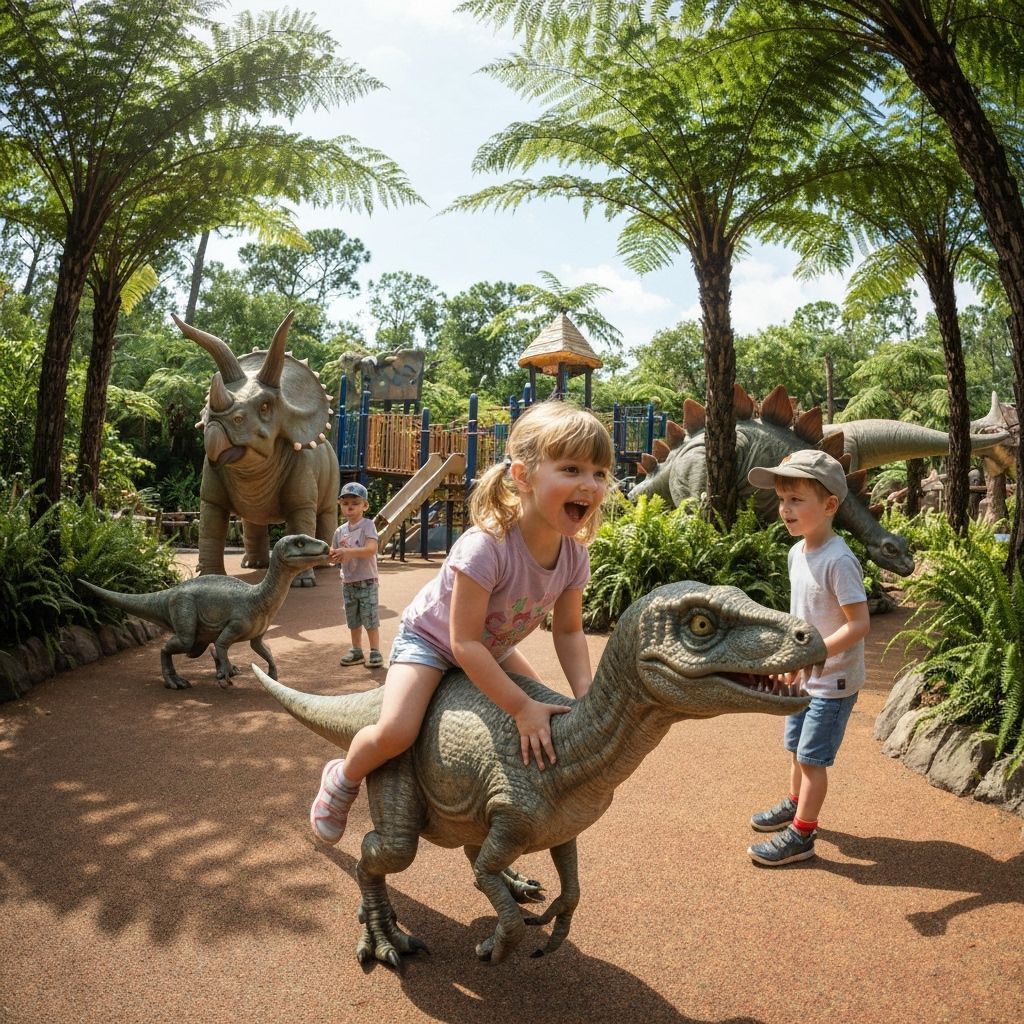 Children Play With Baby Dinosaurs in Jurassic Park Playgroun...