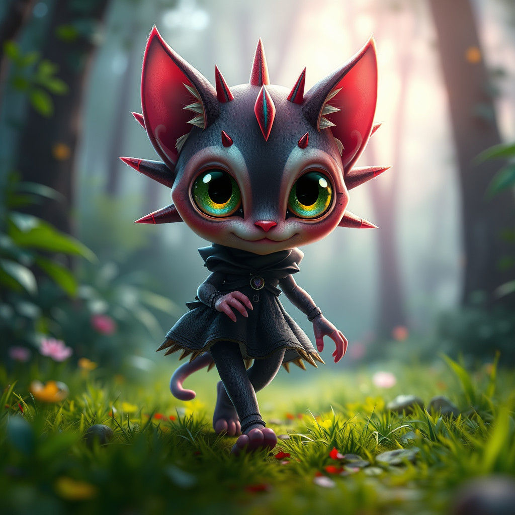 Space Kitten in Forest, Cosmic Illustration