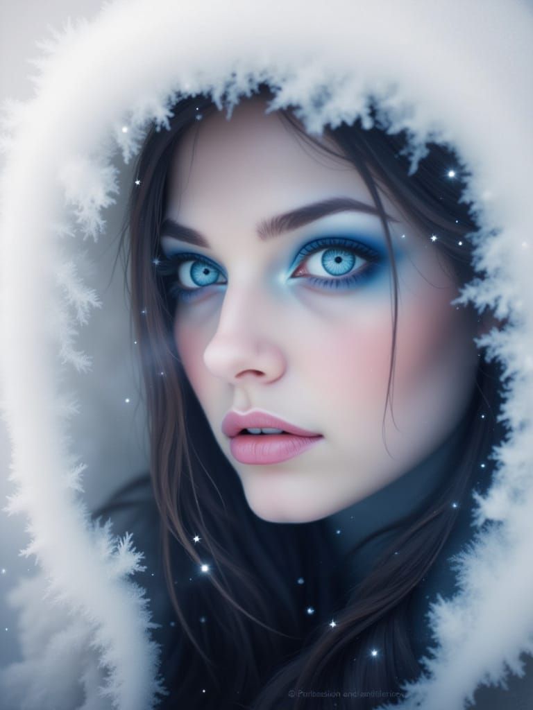 Ethereal Woman Portrait in Cosmic Watercolour Style