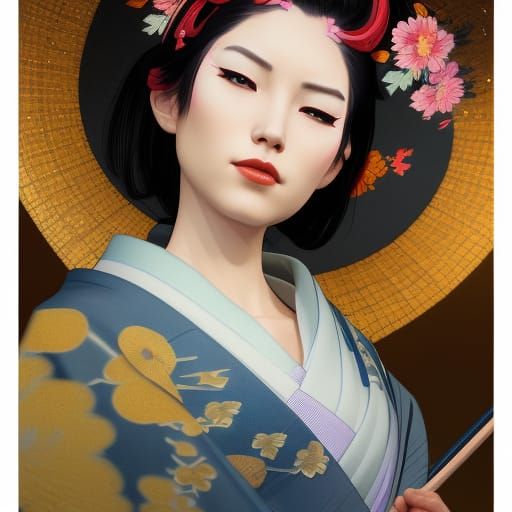 Geisha Portrait in Water, Hyperdetailed Digital Art