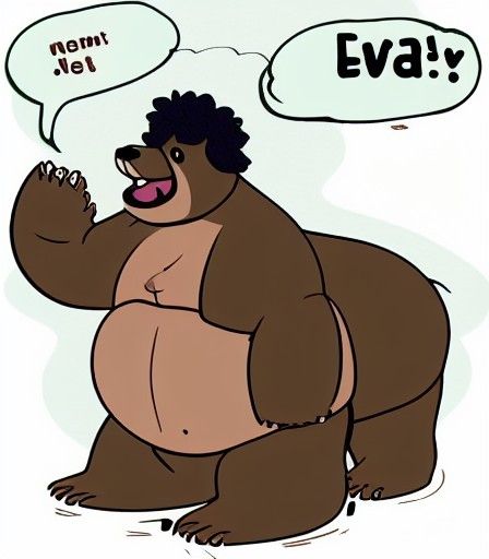 Fat Brown Bear post Vore With a chuby face black nose and a black afro with Shorts And A Big Belly Holding A Shirt In H...