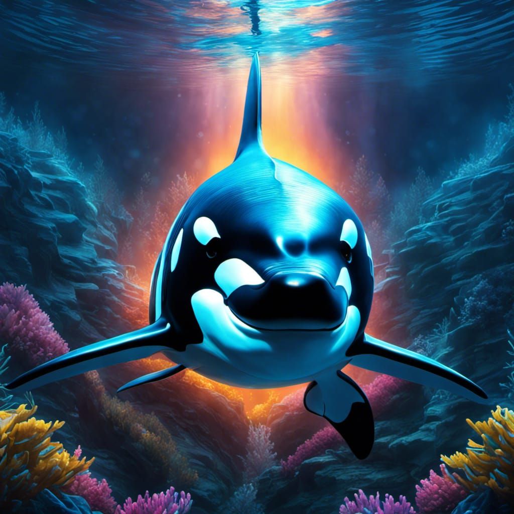 Neon Metallic Orca in Glacial Waters