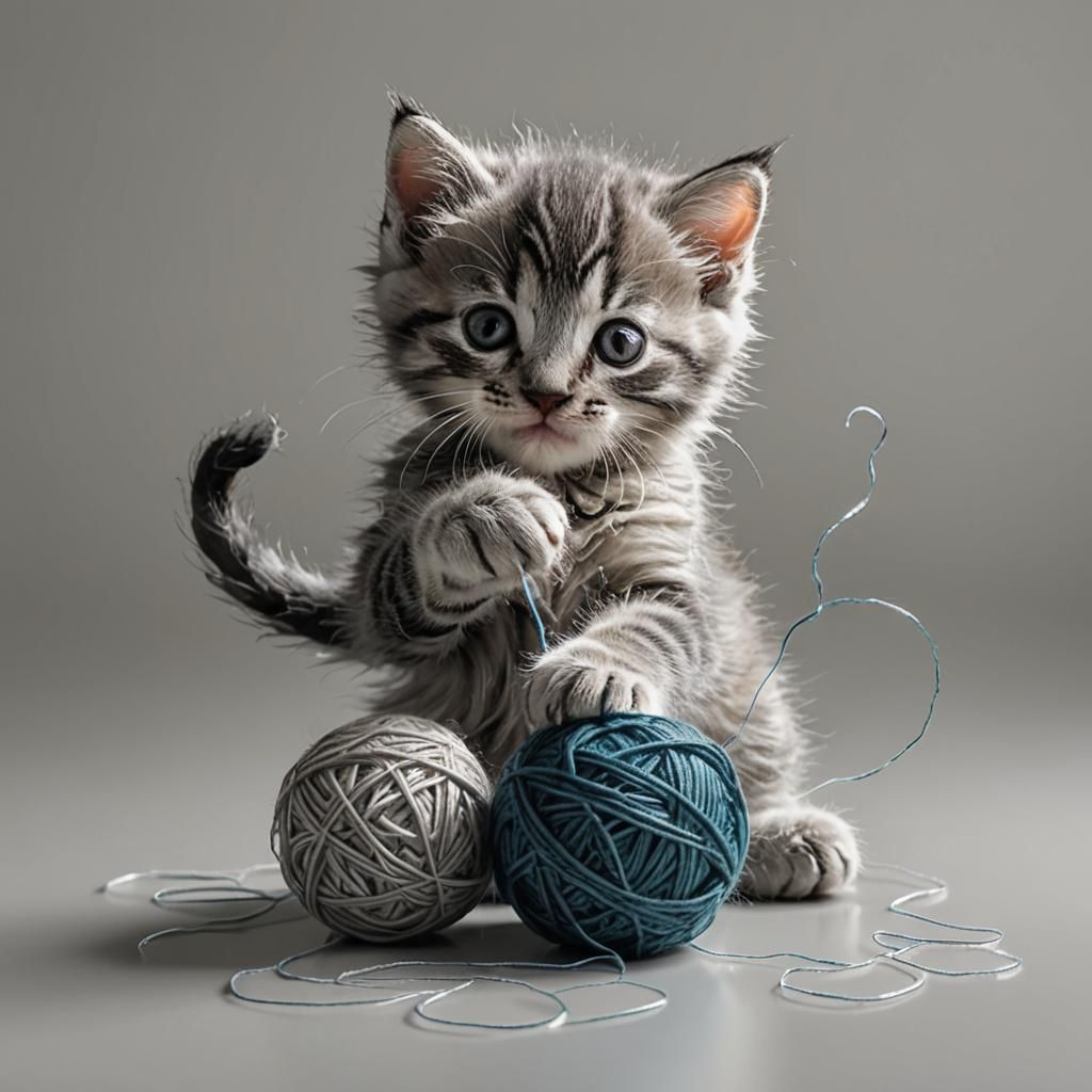 Glass Kitten Plays with Glowing Yarn Ball