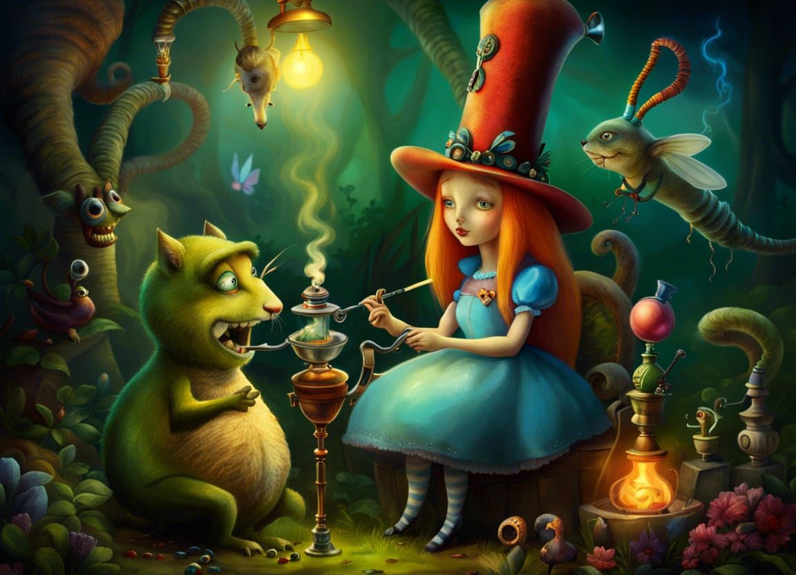 Alice Smoking Hookah with Caterpillar, Jansson Style