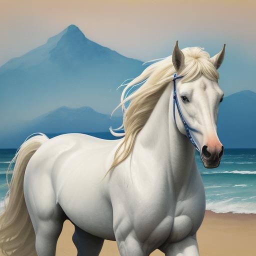 Majestic Horse Gallops on a Beach in Watercolor Style