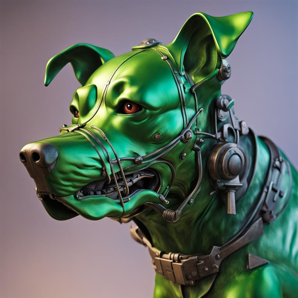 Sinister Green Metal Dog by Rutkowski