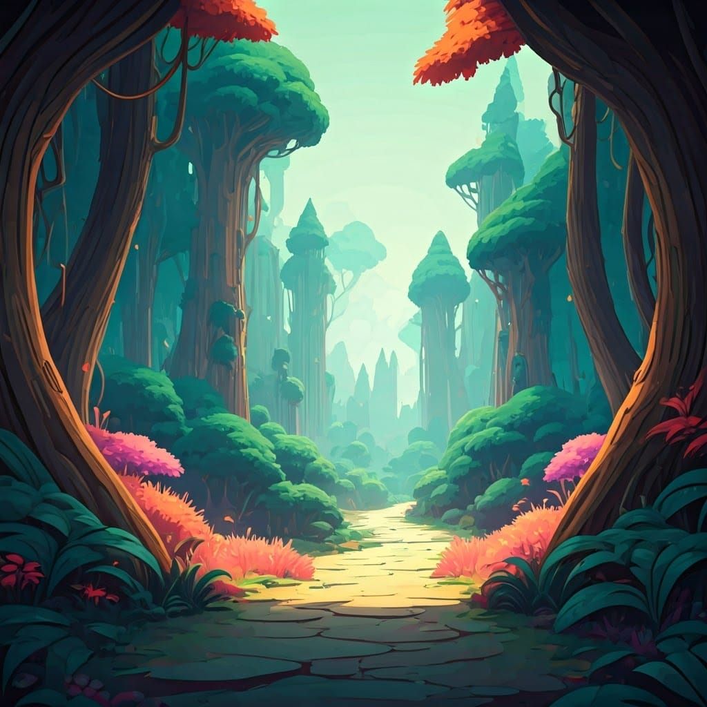 Dreamlike Cartoon Landscape in Fantasy Concept Art Style
