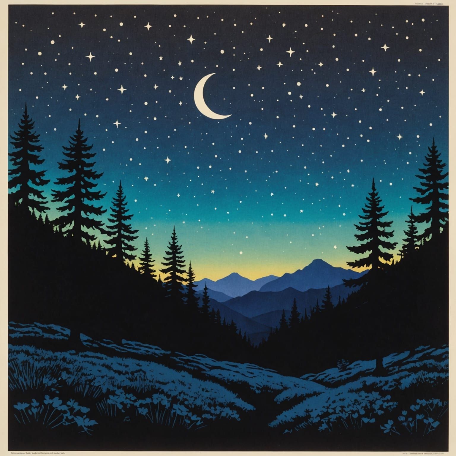 Vintage Risograph Print of Starry Night Sky
