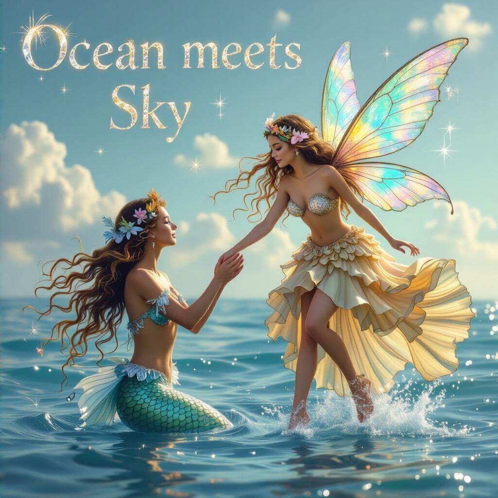 Fairy Lifts Mermaid From Ocean Surface