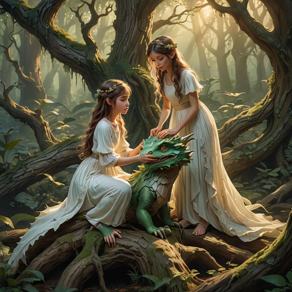 Enchanted Forest Dragon Caretaker in Fantasy Art