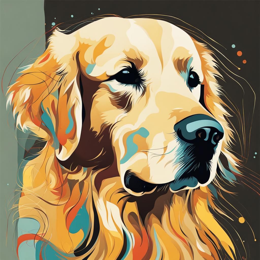 Abstract Golden Retriever Art in Complementary Colors