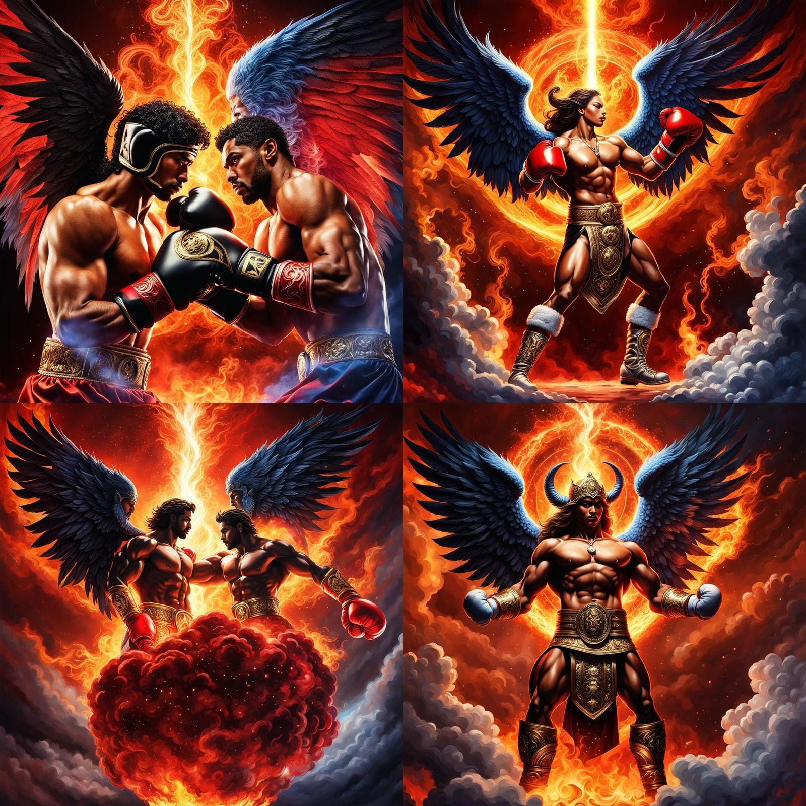 Perfect boxing gloves Gods and goddesses Good verses Evil angel 😇 and demons   Boxing in boxing ring of fire and ice in...
