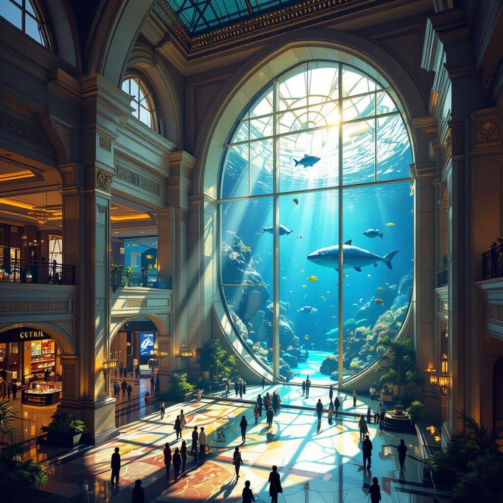 Dubai Mall Architecture and Aquarium Digital Painting