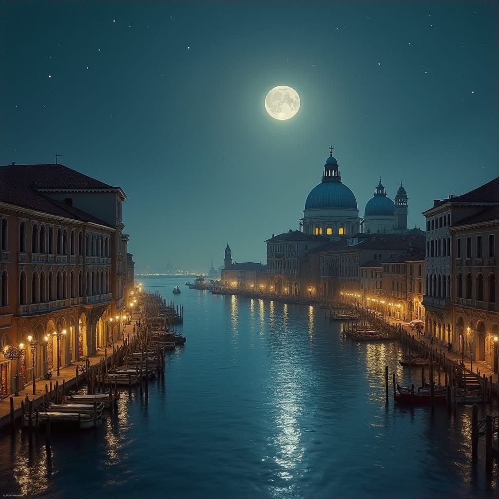 Surreal Venice Under Full Moonlight