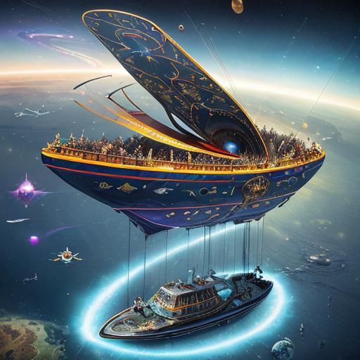 Surreal Spaceship in Orbit: Dreamlike Digital Art