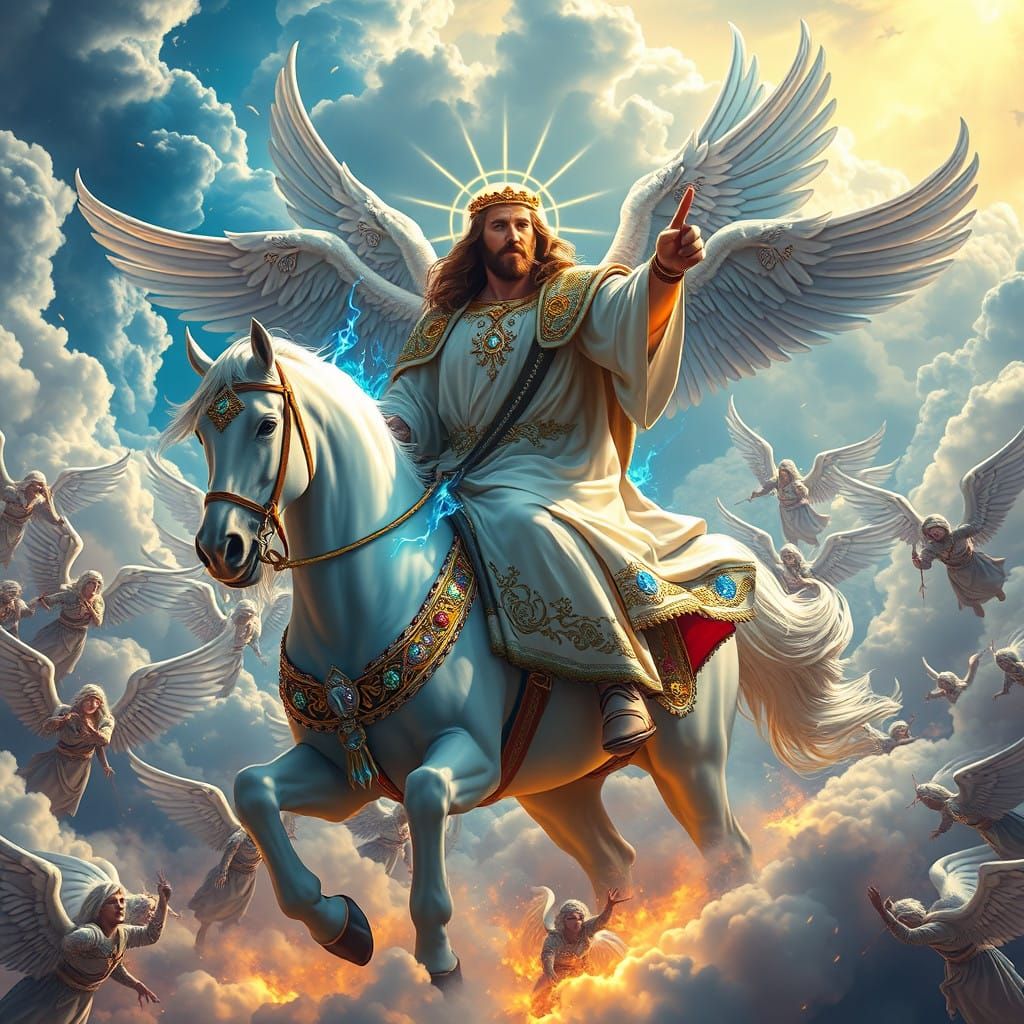 Jesus the King of Kings in Majesty with Angels and Divine Li...