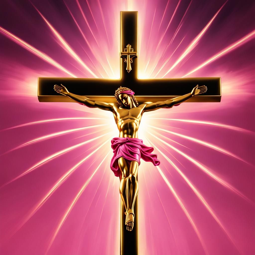 Golden Crucifix Illuminated by Pink Lightning