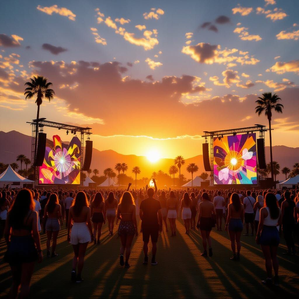 Coachella Festival at Sunset: Cinematic Film Still