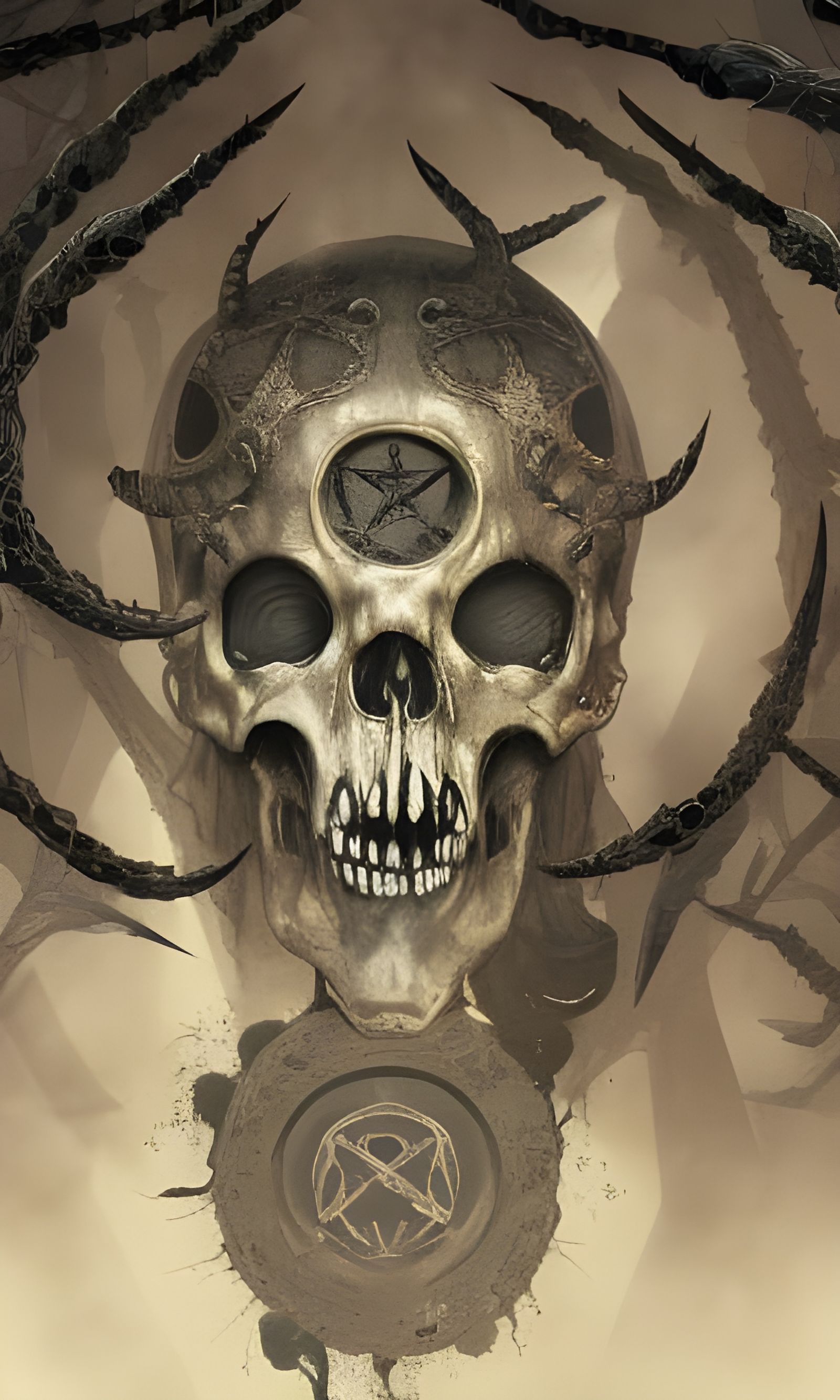 Sinister Skull Pentacle: Horror Art in 4K