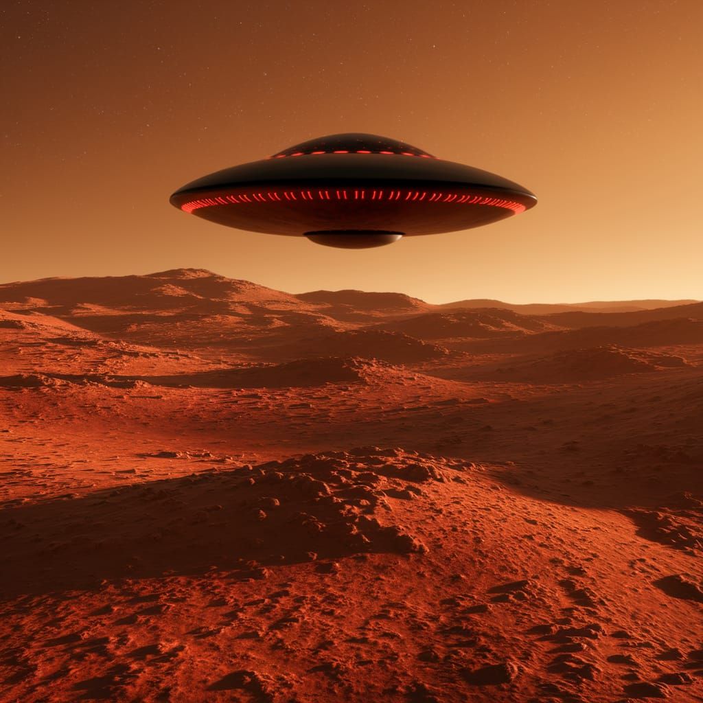 Mars Night Sky UFO Sighting in Cosmic Glow