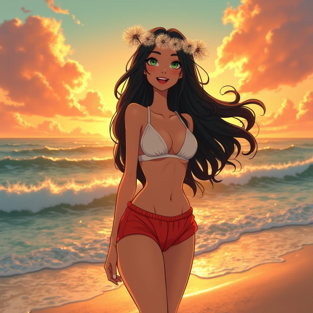 Young Woman with Green Eyes in Classic Animation Style