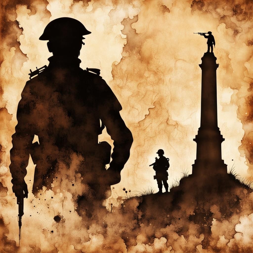Soldier Silhouette at War Memorial in Steampunk Ink