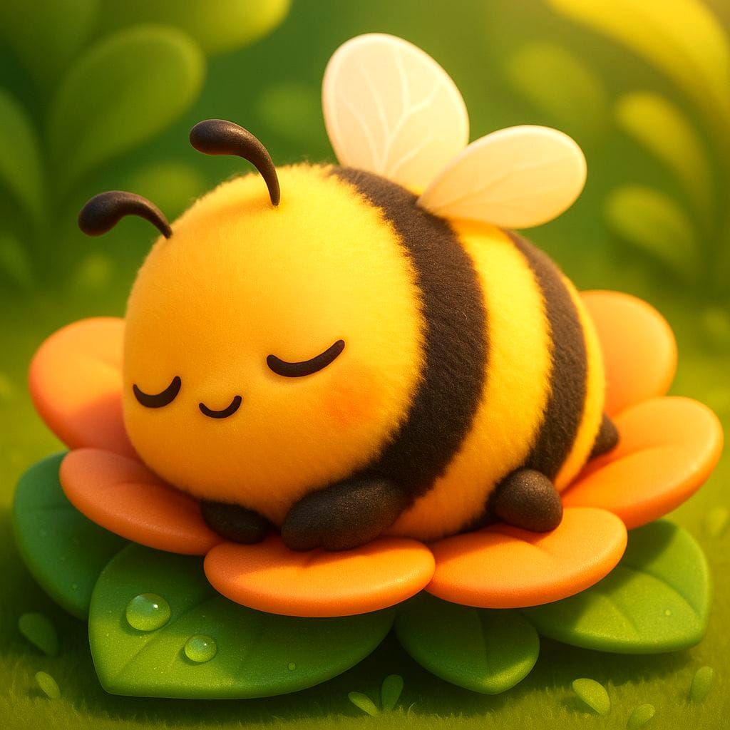 Charming Chibi Bumblebee Taking a Nap in 3D
