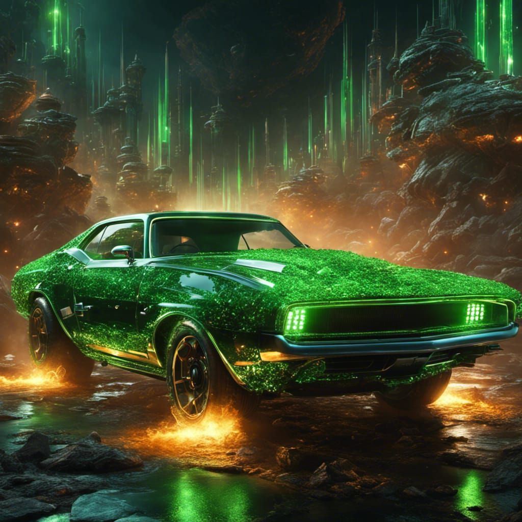 Crystalline Muscle Car in Space, Fantasy Art