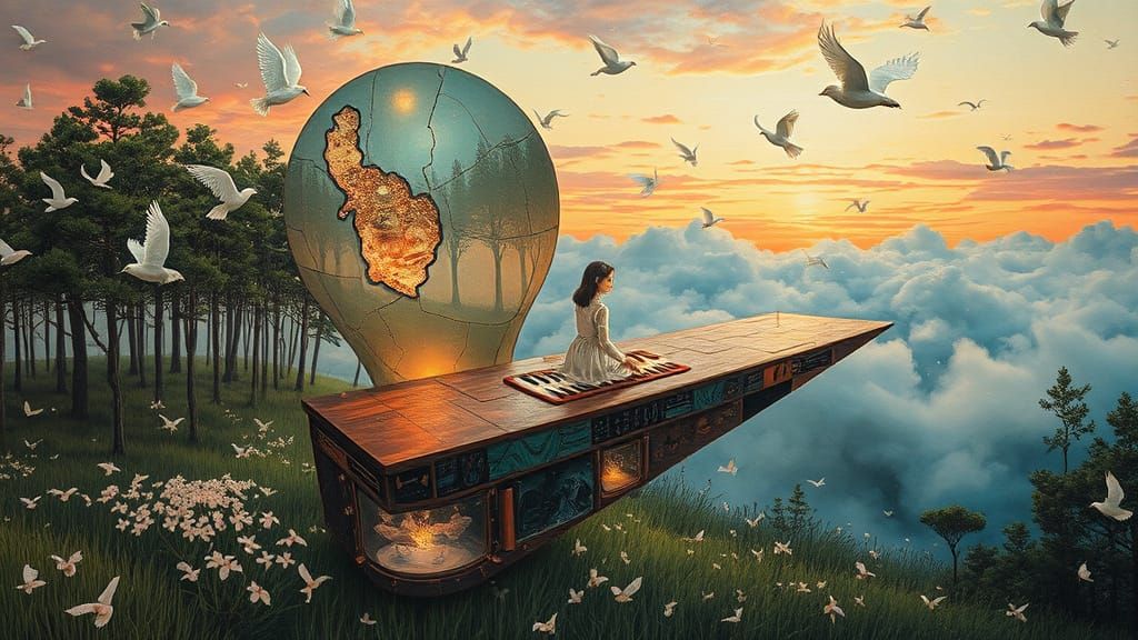 Dreamlike Landscape with Mythical Creatures, Surreal Art