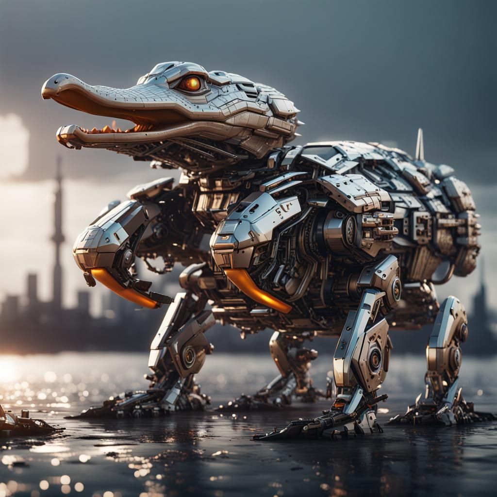 Futuristic Duck-Crocodile Hybrid with Mechanical Details