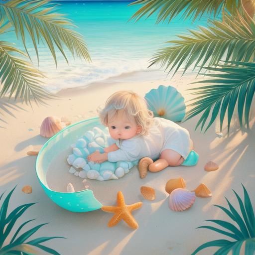 Cutepunk Baby's Beach Paradise in Digital Art