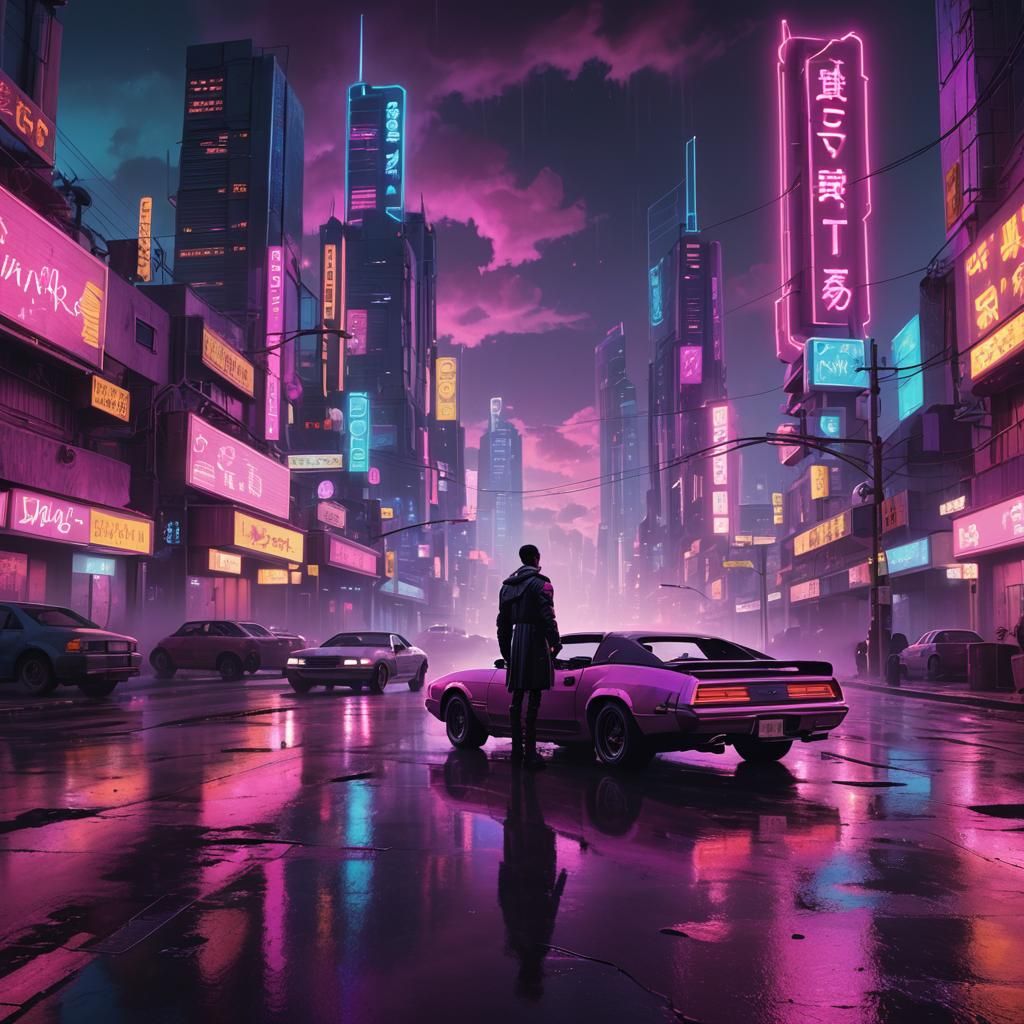 Cyberpunk Cityscape with Retro-Futuristic Lighting