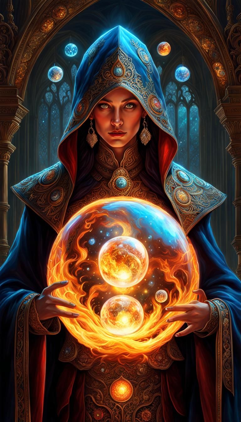 Ethereal Sorceress Conjuring Fire Spells