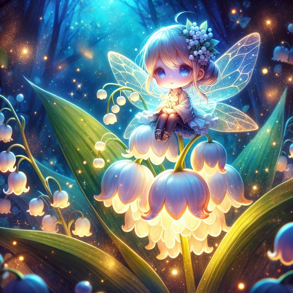 Chibi Fairy on Luminous Lily of the Valley