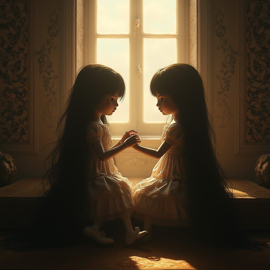Gothic Dolls Bask in Soft Morning Light, Exchanging Gentle T...