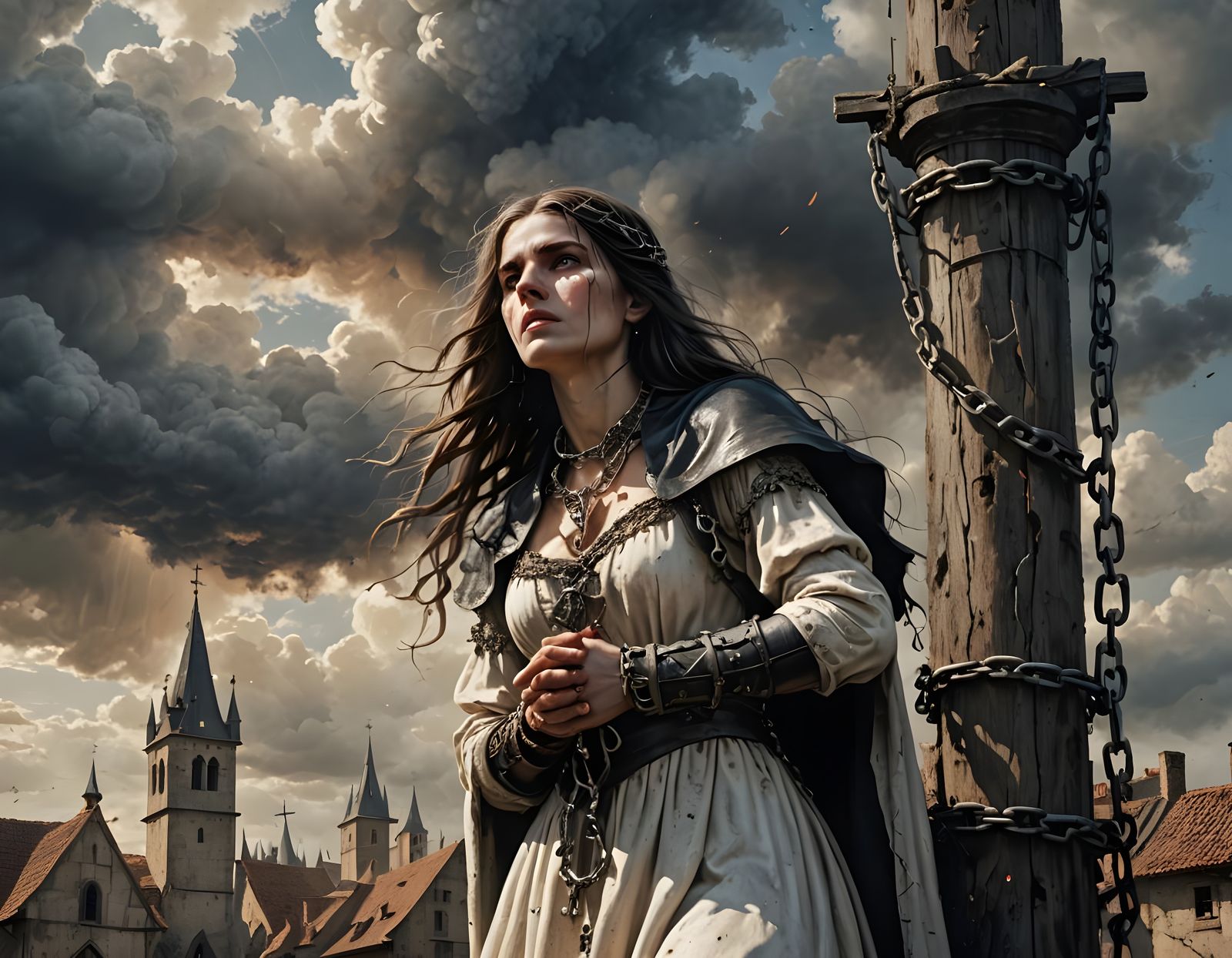 A Beautiful Witch's Desperate Prayer in a Medieval City